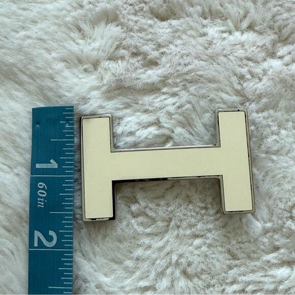 Hermes 32mm H Creme White Enamel Silvertone Belt Buckle Authentic